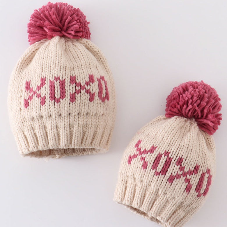 XOXO Cream Knit Pom Pom Beanie Hat