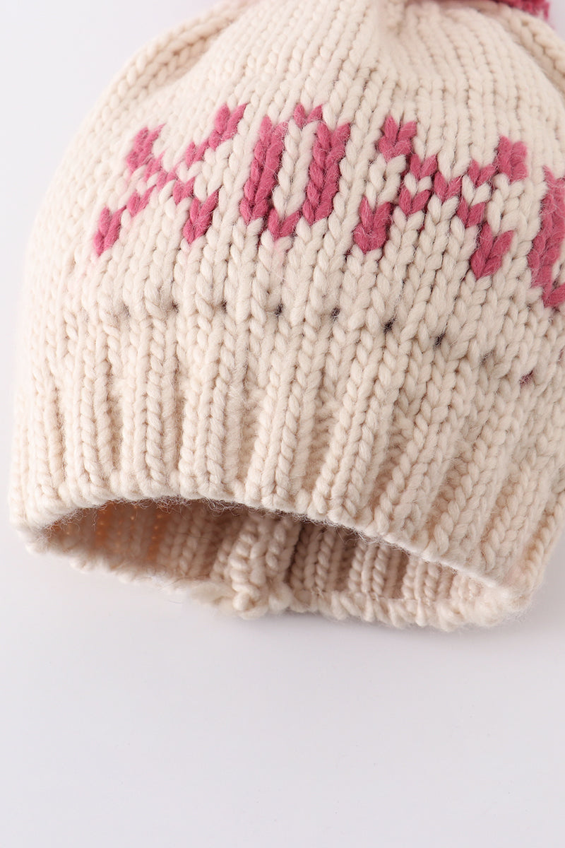 XOXO Cream Knit Pom Pom Beanie Hat