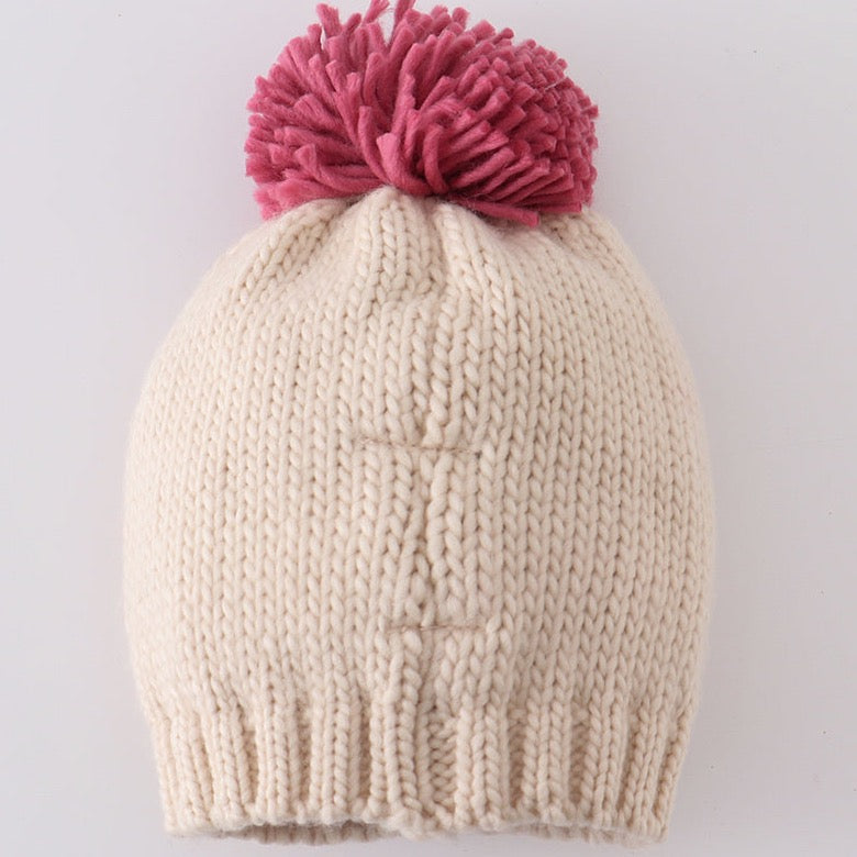 XOXO Cream Knit Pom Pom Beanie Hat