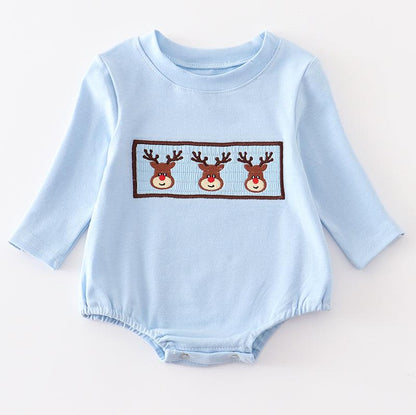 Reindeer Smocked Boy Blue Bubble