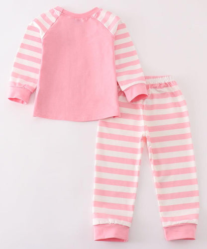 Cindy Christmas Print Pink Stripe Girl Pajamas Set