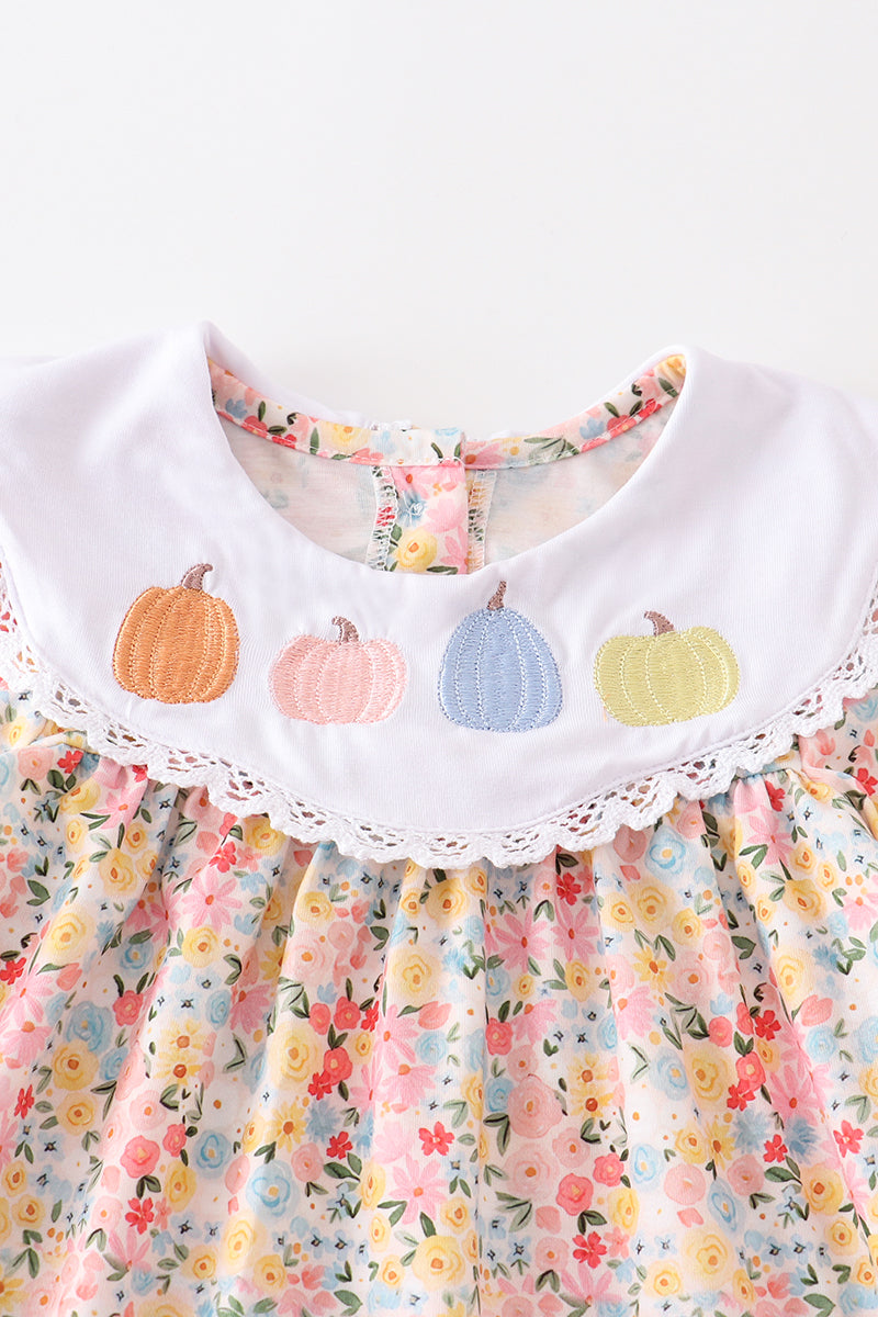 Floral Print Pumpkin Embroidered Dress