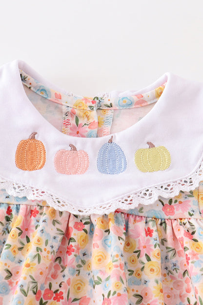 Floral Print Pumpkin Embroidered Girl Bubble