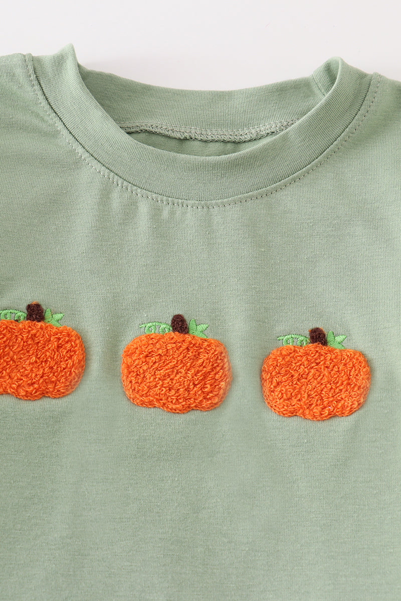 Plaid French Knot Pumpkin Sage Boy Set