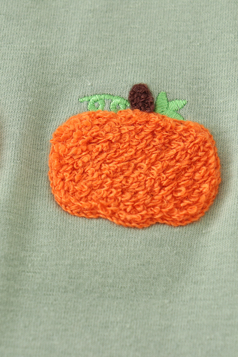 Plaid French Knot Pumpkin Sage Boy Set