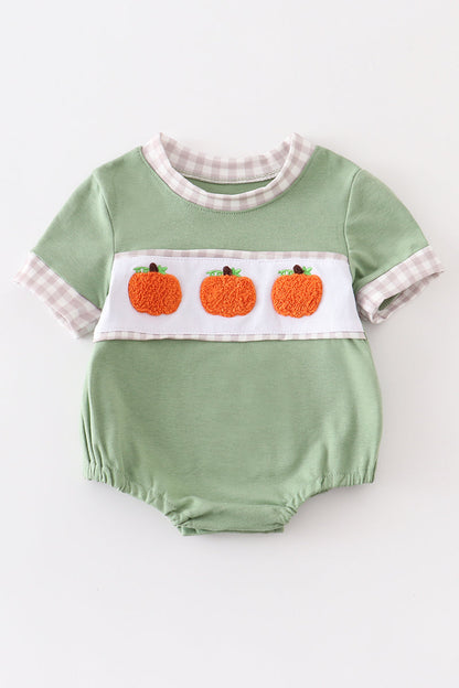 Plaid French Knot Pumpkin Sage Boy Bubble