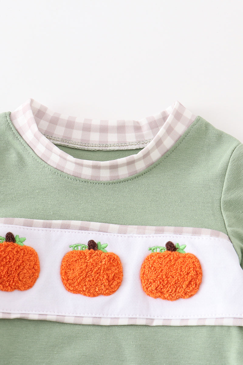 Plaid French Knot Pumpkin Sage Boy Bubble