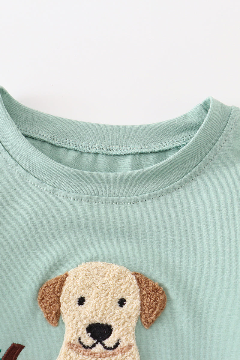 Pumpkin Pup French Knot Green Boy Top