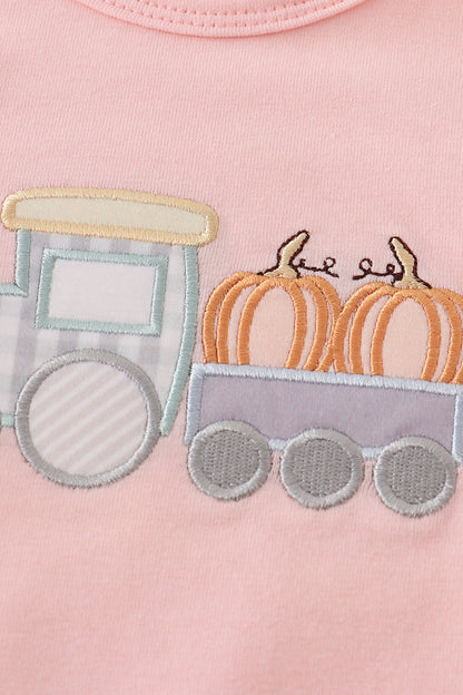 Pumpkin Train Applique Girl Bubble