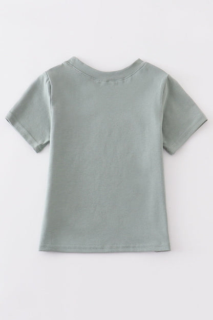 Pumpkin Train Applique Sage Boy Top