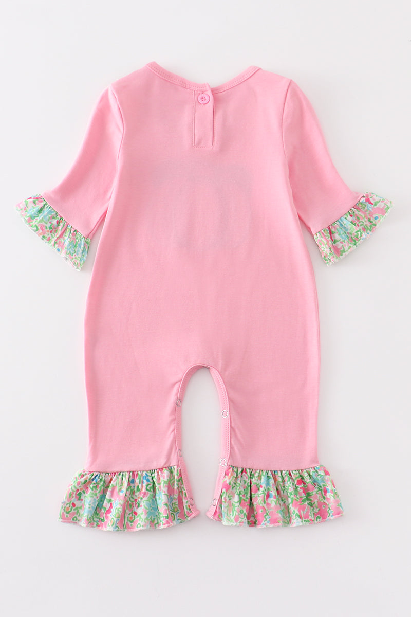 Pink Pumpkin Applique Ruffle Girl Romper