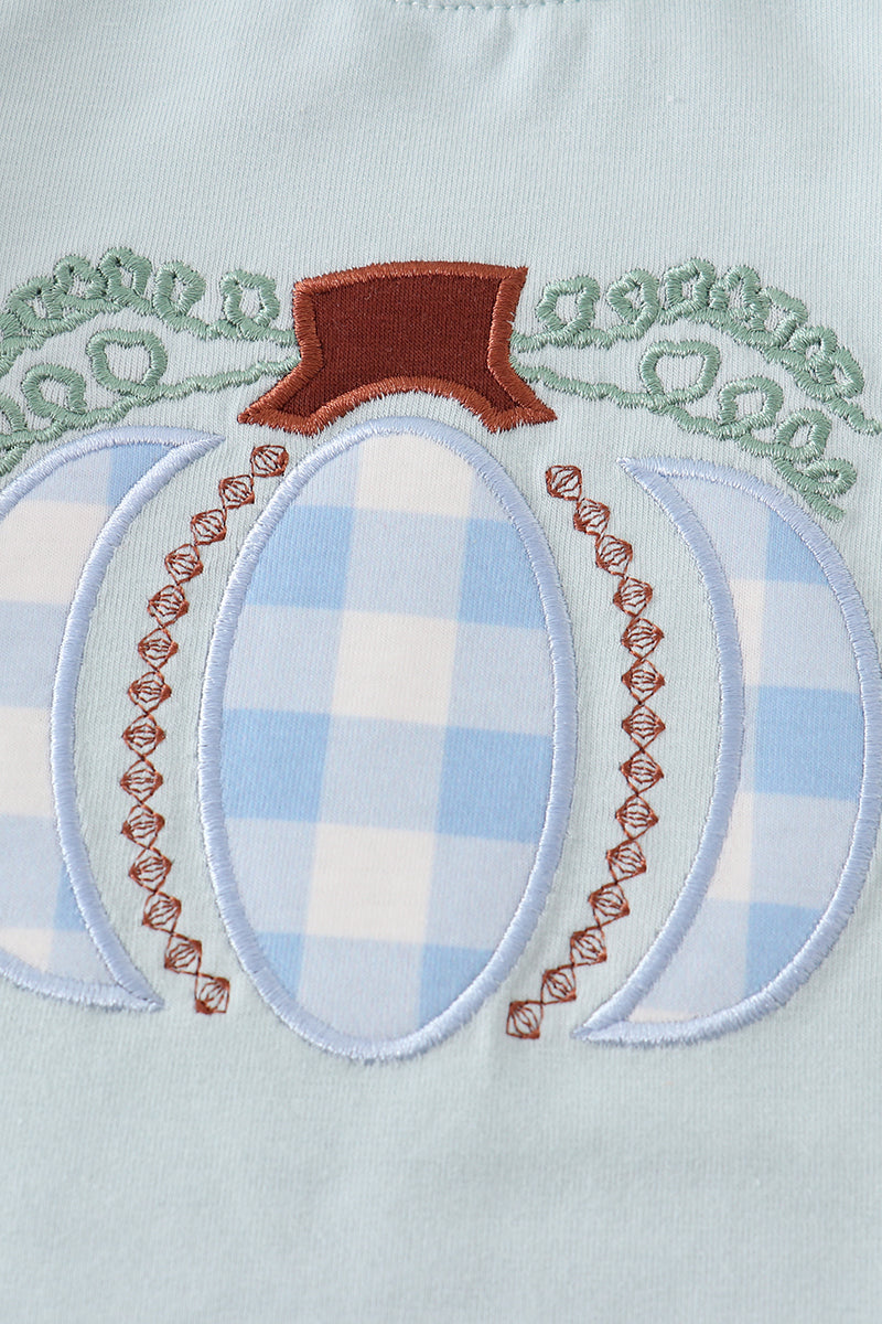 Blue Plaid Pumpkin Applique Boy Romper