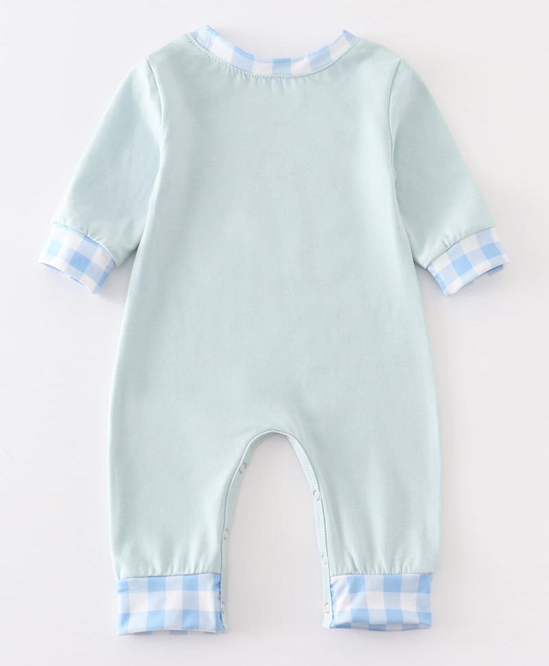 Blue Plaid Pumpkin Applique Boy Romper