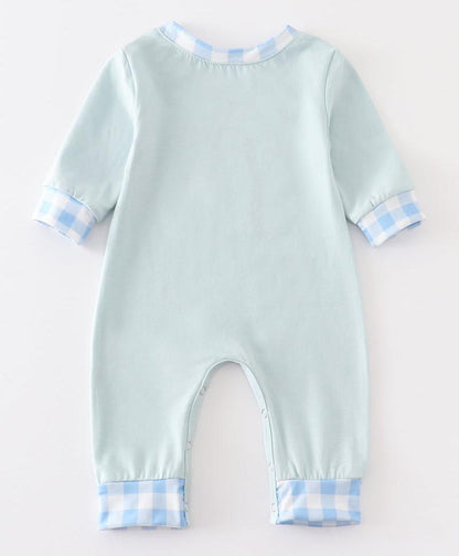 Blue Plaid Pumpkin Applique Boy Romper