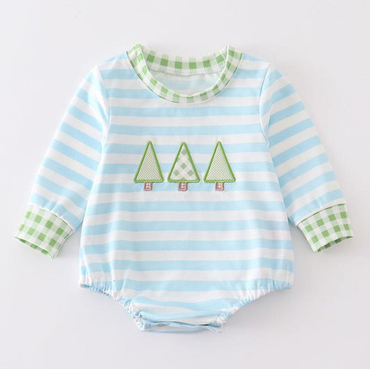 Christmas Tree Embroidered Stripe Boy Bubble