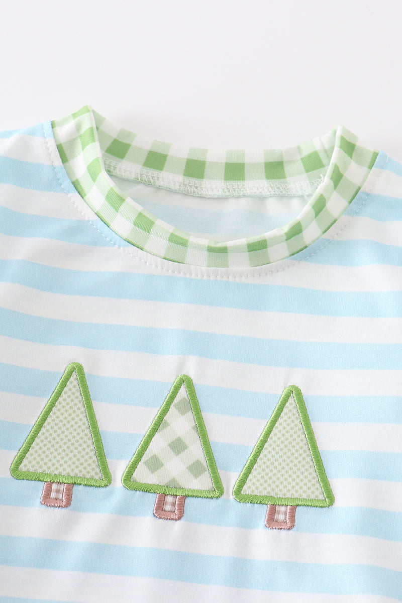 Christmas Tree Embroidered Stripe Boy Bubble