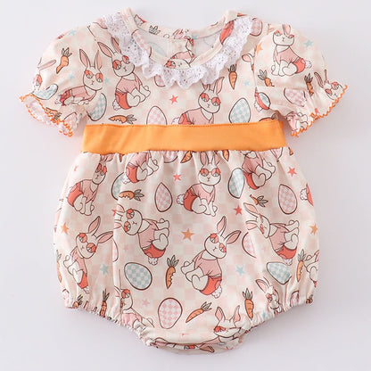 Easter Bunny Egg Print Ruffle Girl Bubble