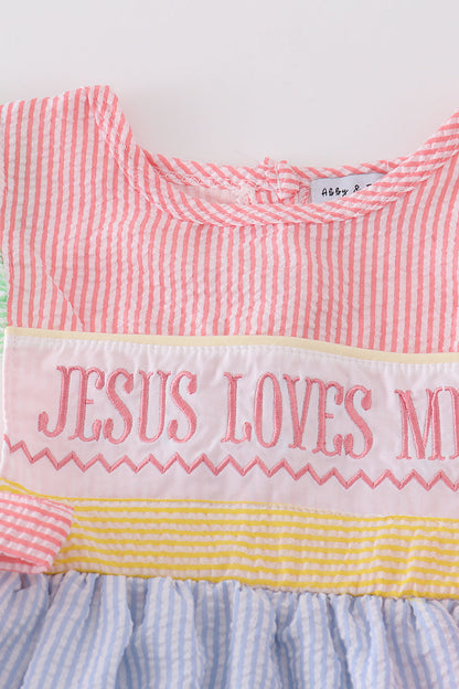 Jesus Loves Me Embroidered Seersucker Dress