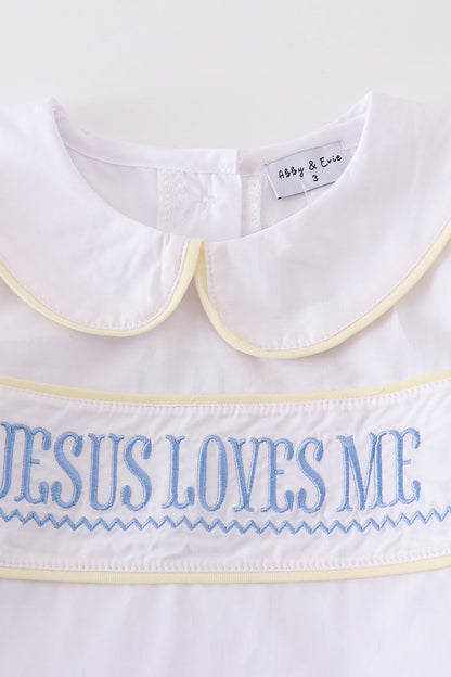 Jesus Loves Me Embroidered Boy Seersucker Shorts Set