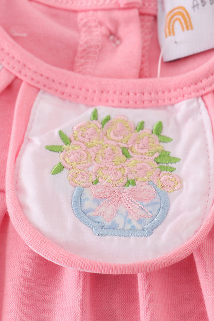 Pink Floral Bouquet Embroidered Girl Bubble