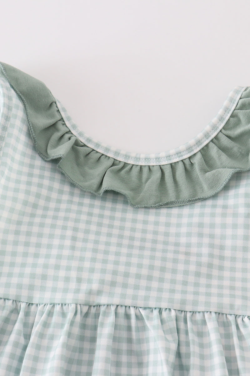 Green Gingham Girl Ruffle Shorts Set