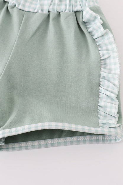 Green Gingham Girl Ruffle Shorts Set