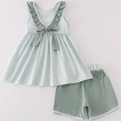 Green Gingham Girl Ruffle Shorts Set