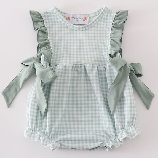 Green Gingham Girl Ruffle Bubble