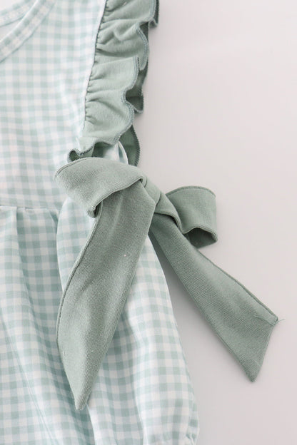 Green Gingham Girl Ruffle Bubble