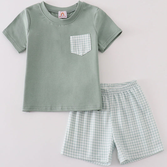 Green Gingham Boy Shorts Set