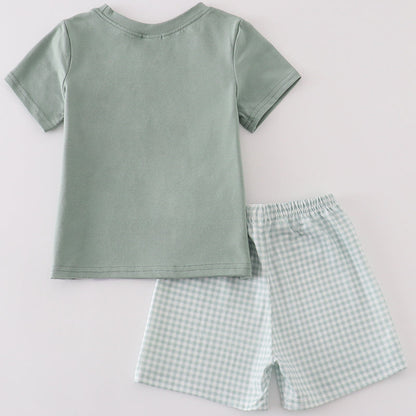 Green Gingham Boy Shorts Set