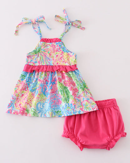 Pink Tropical Floral Girl Bloomers Set