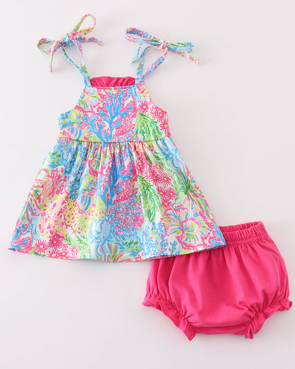 Pink Tropical Floral Girl Bloomers Set