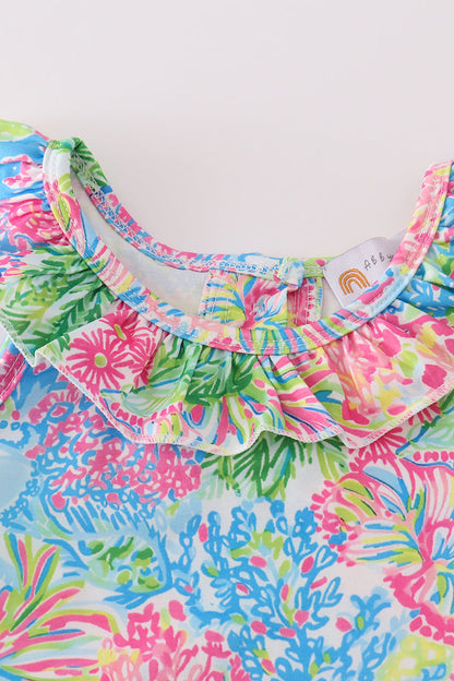 Pink Tropical Floral Girl Shorts Set