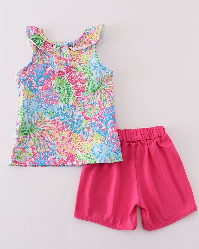 Pink Tropical Floral Girl Shorts Set