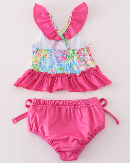 Pink Tropical Floral 2pc Girl Swimsuit