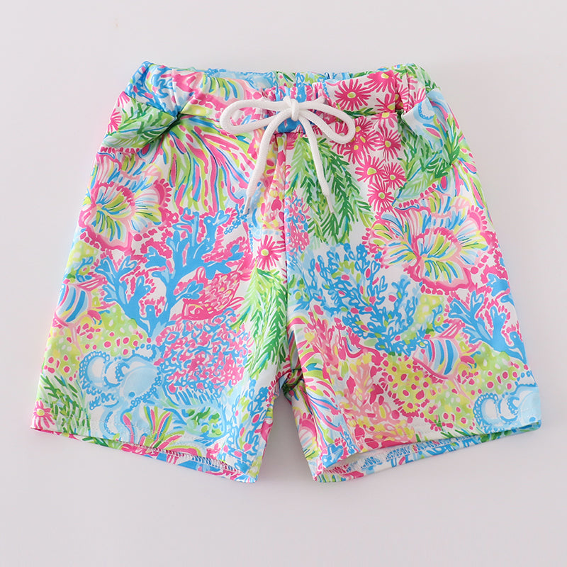 Pink Tropical Boy Swim Trunks