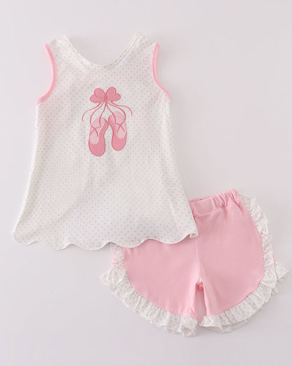 Pink Ballet Shoes Applique Girl Shorts Set