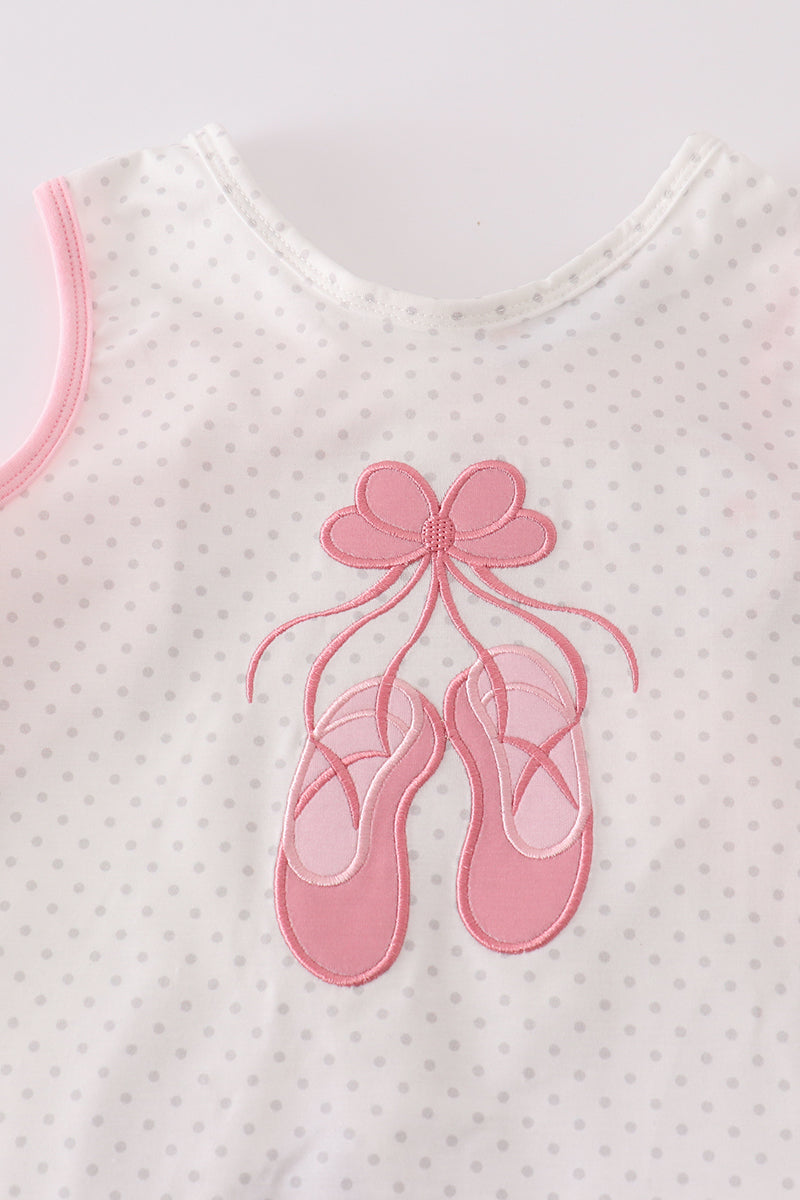 Pink Ballet Shoes Applique Girl Shorts Set