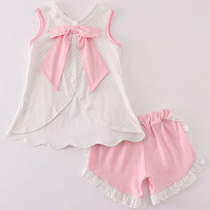 Pink Ballet Shoes Applique Girl Shorts Set