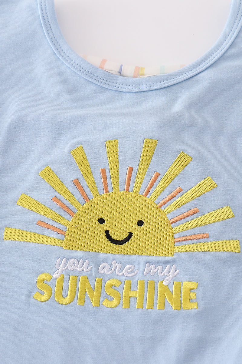 You Are My Sunshine Applique Blue Girl Shorts Set