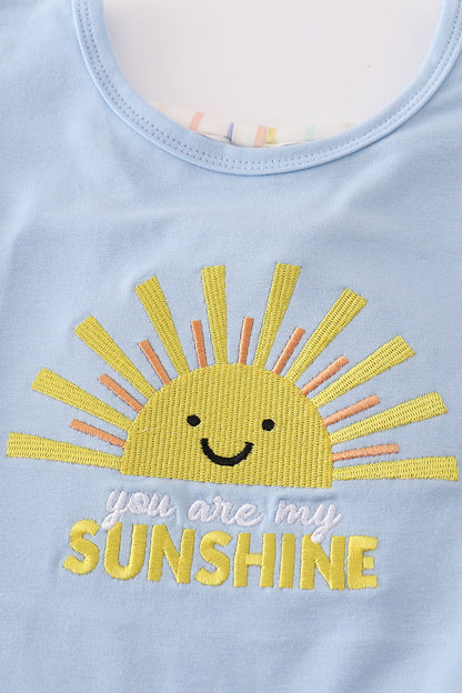 You Are My Sunshine Applique Blue Girl Shorts Set