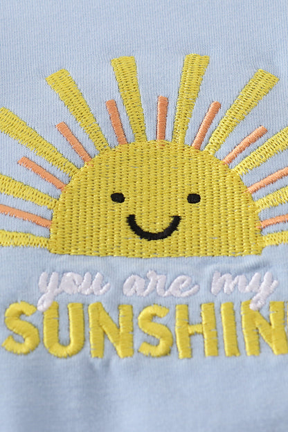 You Are My Sunshine Applique Blue Boy Bubble