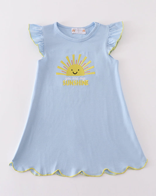 You Are My Sunshine Applique Blue Dress