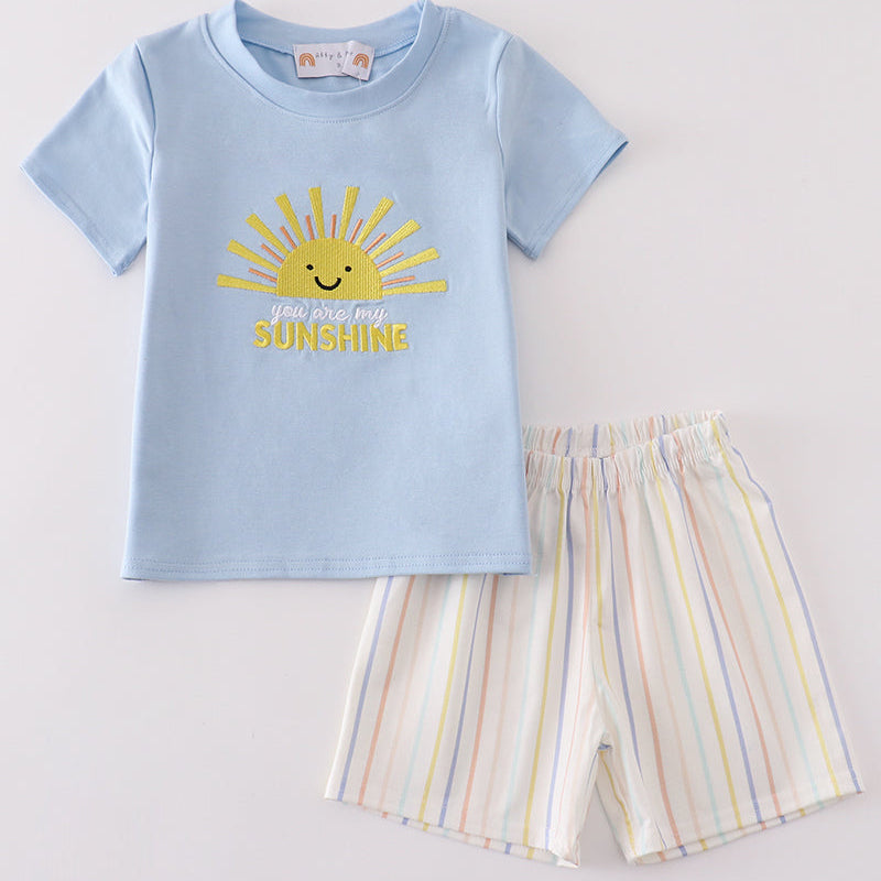 You Are My Sunshine Applique Blue Boy Shorts Set