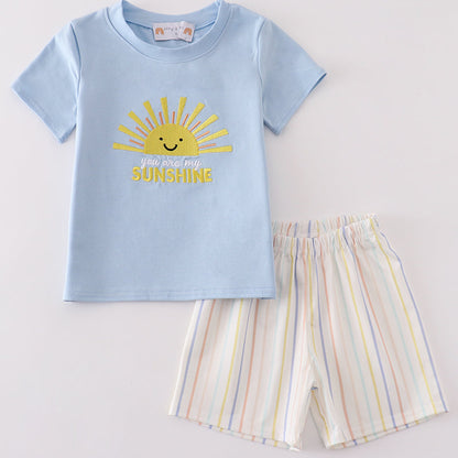 You Are My Sunshine Applique Blue Boy Shorts Set