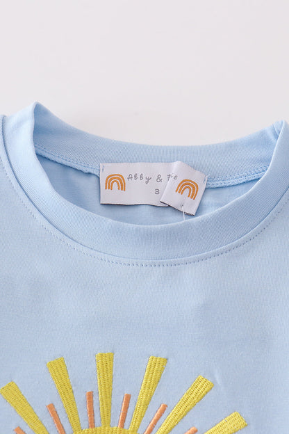 You Are My Sunshine Applique Blue Boy Shorts Set