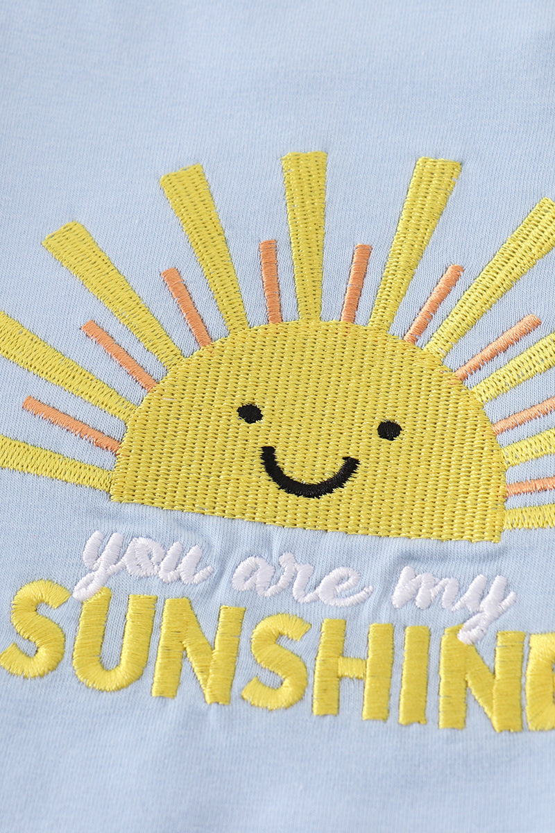 You Are My Sunshine Applique Blue Boy Shorts Set