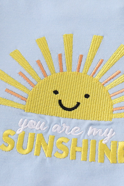 You Are My Sunshine Applique Blue Boy Shorts Set