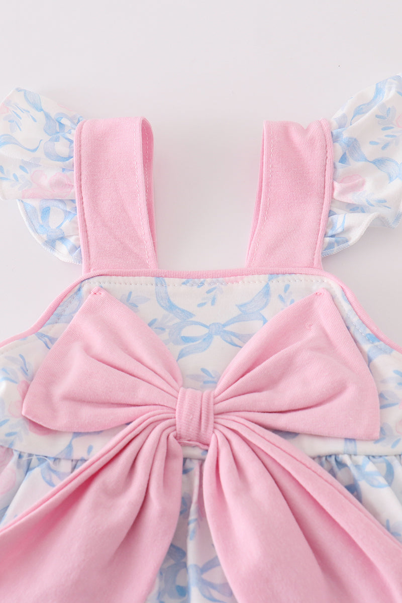 Blue Floral Bow Delight Girl Bloomers Set